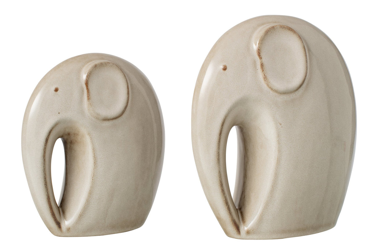 J-Line decoratie Olifant - porselein - beige - 2 stuks
