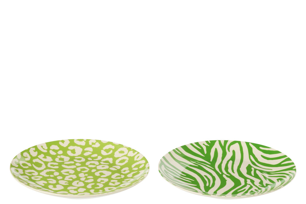 J-Line bord Dessert Gestreept - porselein - groen/wit - S - set van 2