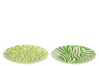 J-Line bord Dessert Gestreept - porselein - groen/wit - S - set van 2