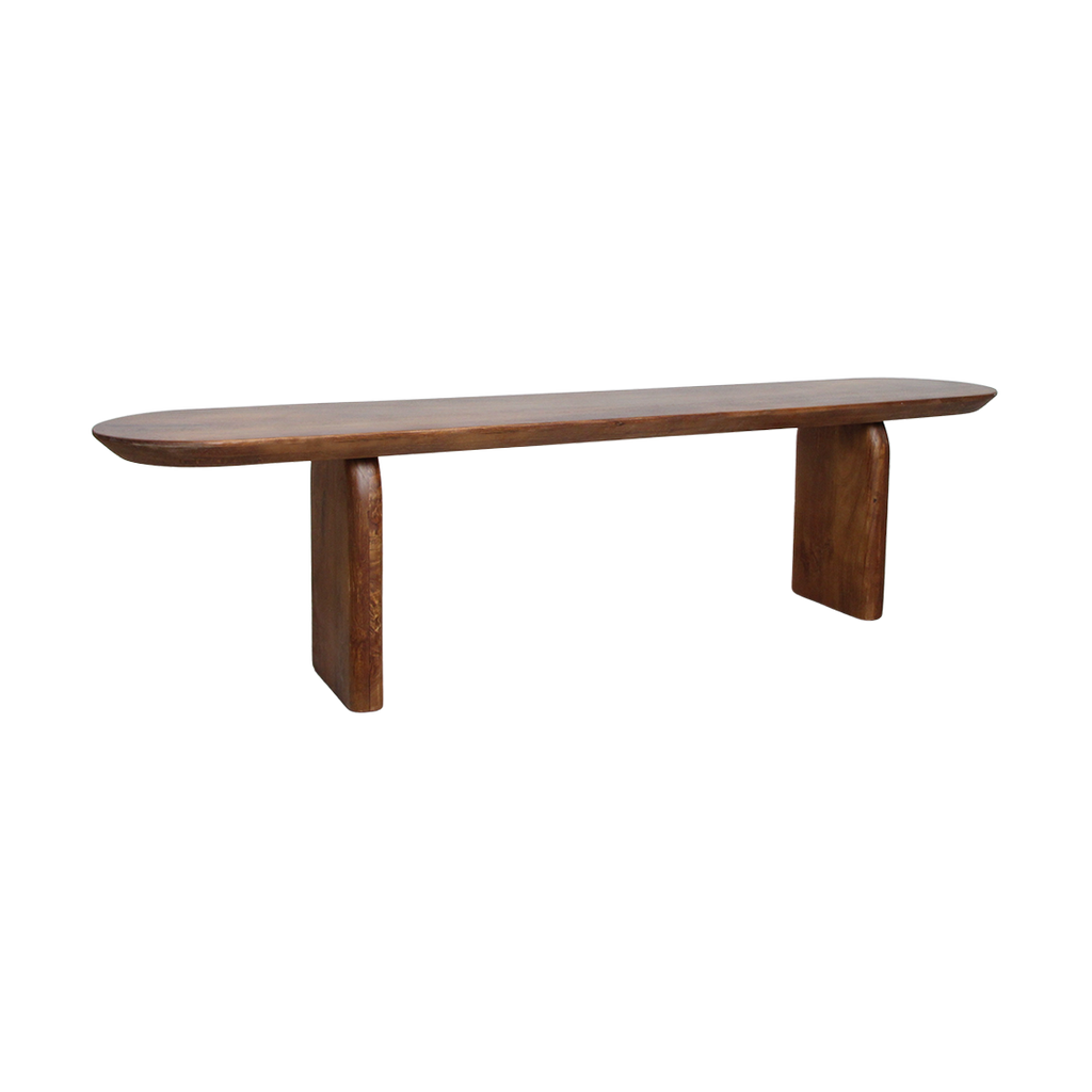 Bullnose mangohouten eetkamerbank bruin