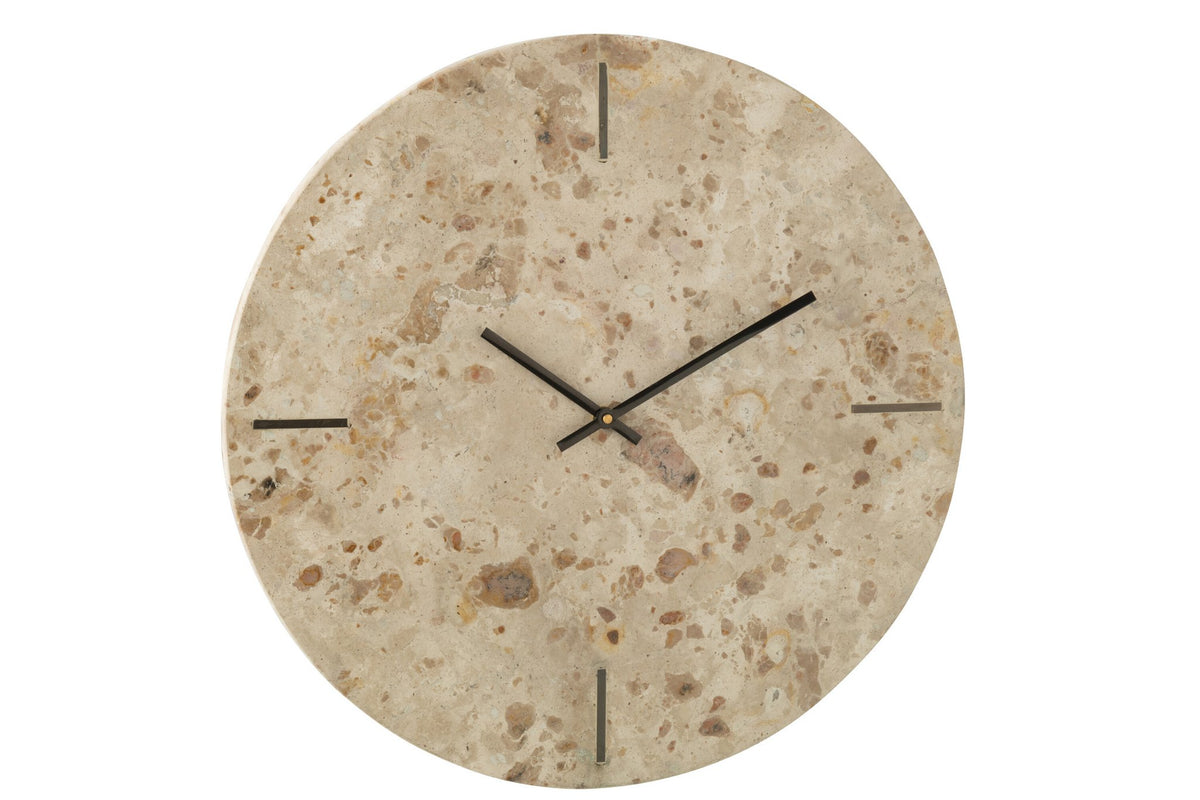 J-Line klok Rond Marmer - steen - beige/zwart