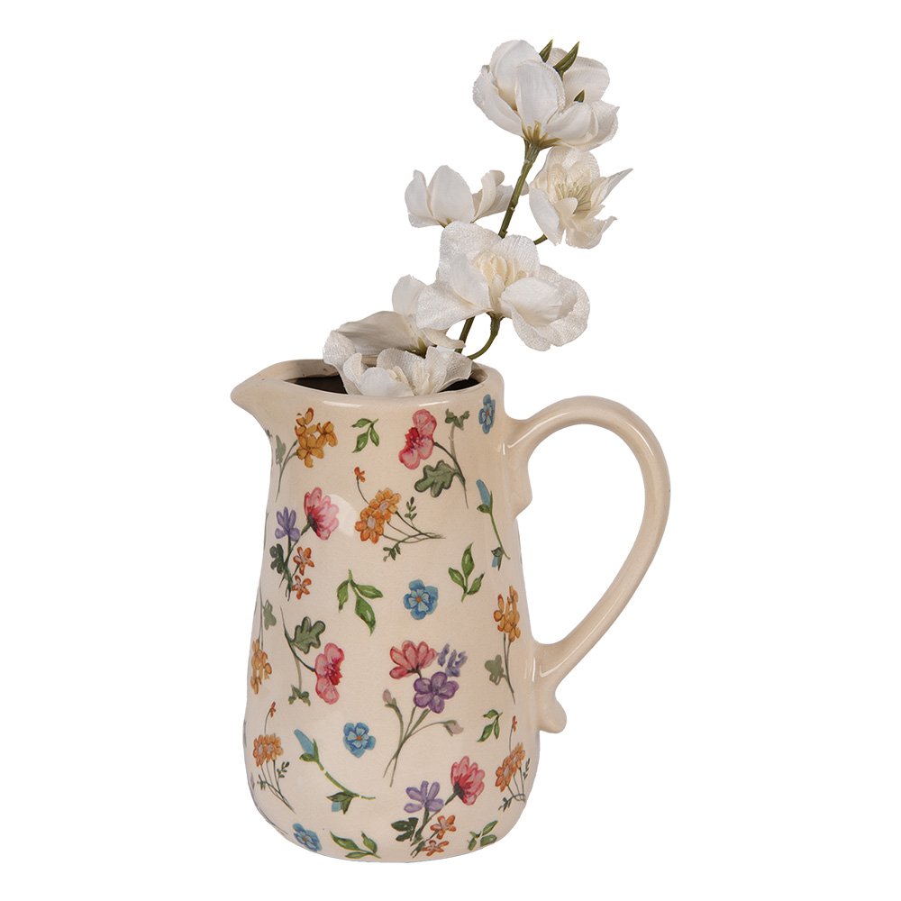 Decoratie Kan 16x12x18 cm Beige Keramiek Bloemen