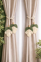 Decoratieve gordijnhouders – Macramé-bindset – bladontwerp van katoenen touw – 2-pack (4x45")