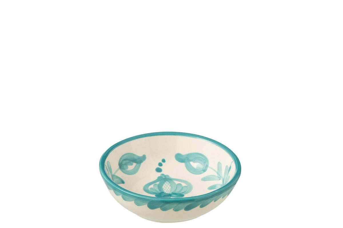 J-Line kom Granada Low - keramiek - wit/aqua - small - Ø 14 cm
