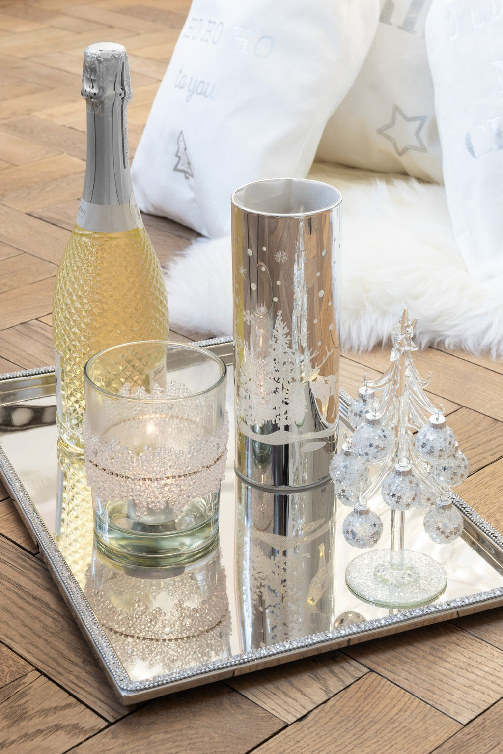J-Line boom met ballen Sterretjes - glas - zilver - small