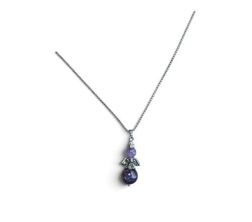 Ketting met een geluksengel van natuursteen Amethist