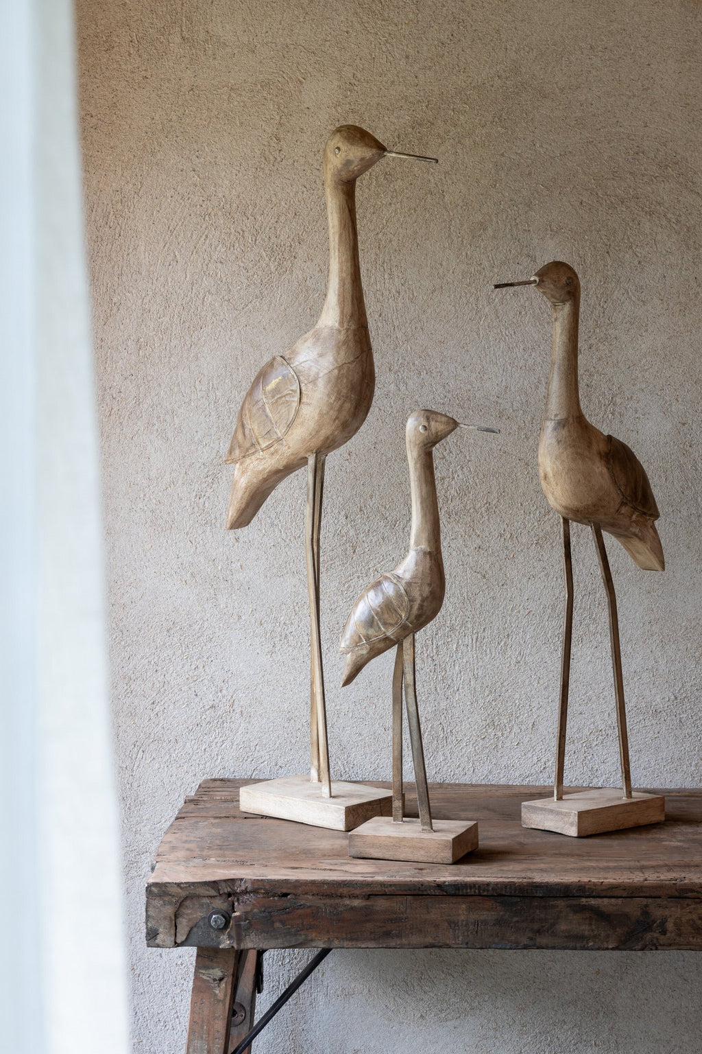 J-Line decoratie Vogel - hout/metaal - beige/zwart - large