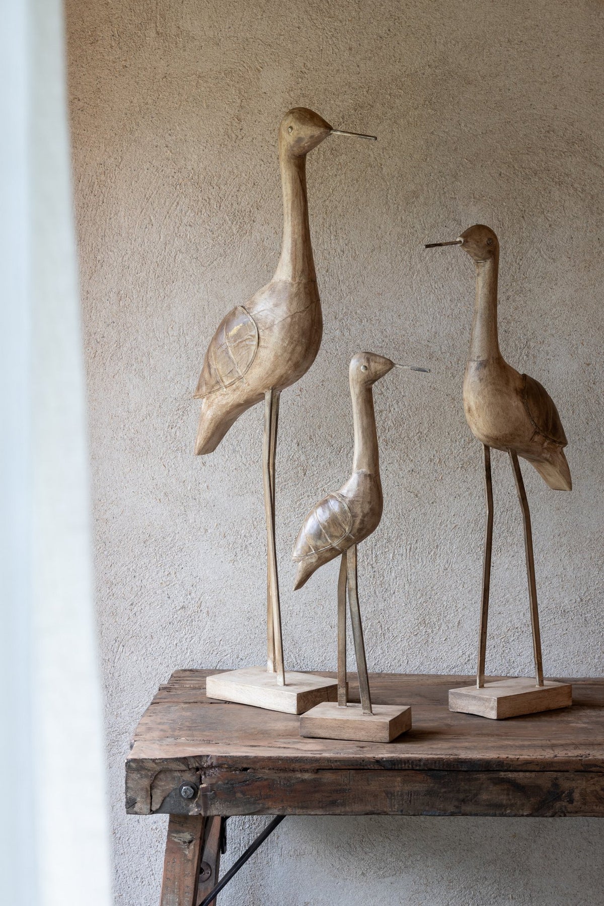 J-Line decoratie Vogel - hout/metaal - beige/zwart - large