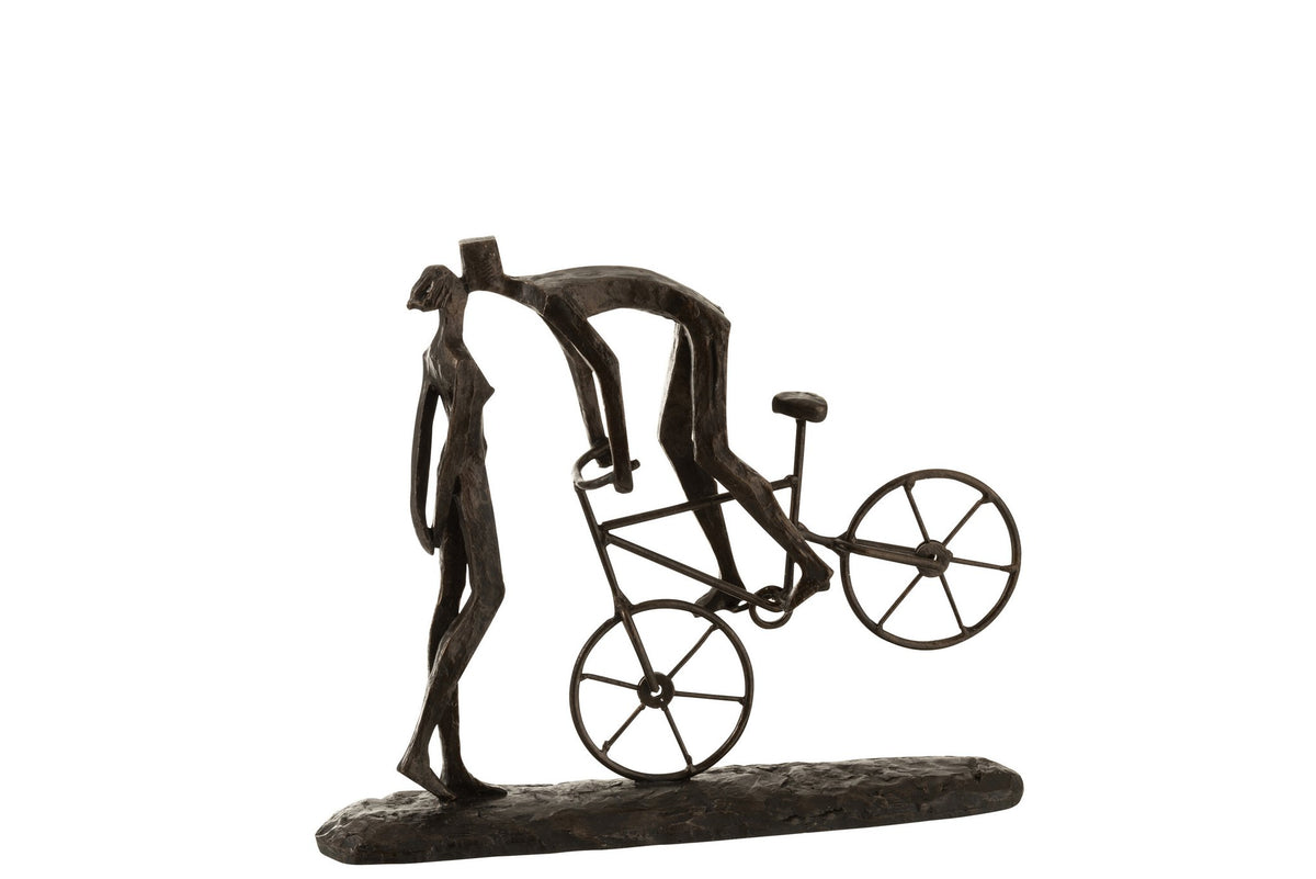 J-Line decoratie Koppel Kus Op Fiets - polyresin - bruin - H 30.5 cm