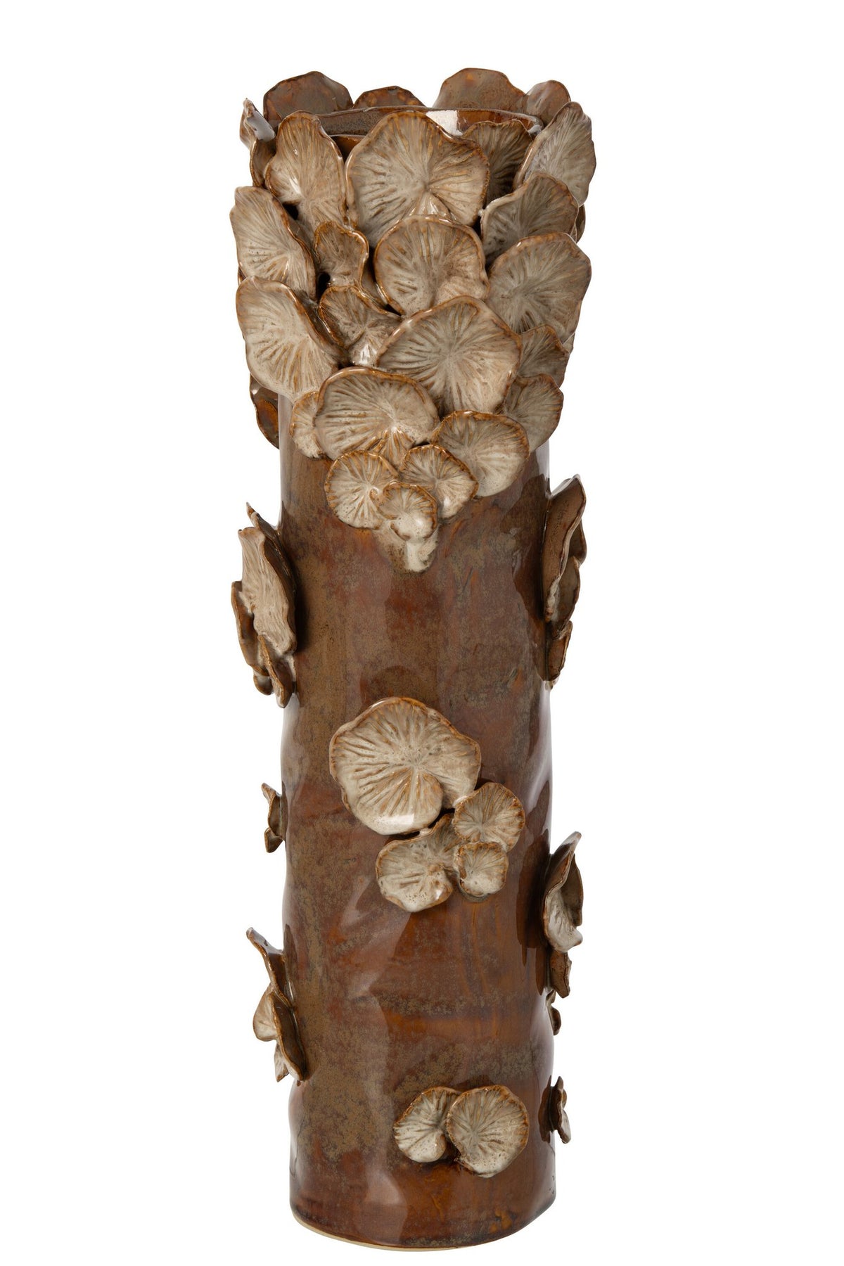 J-Line vase Paddenstoelen Cilinder - steengoed - bruin/beige - large