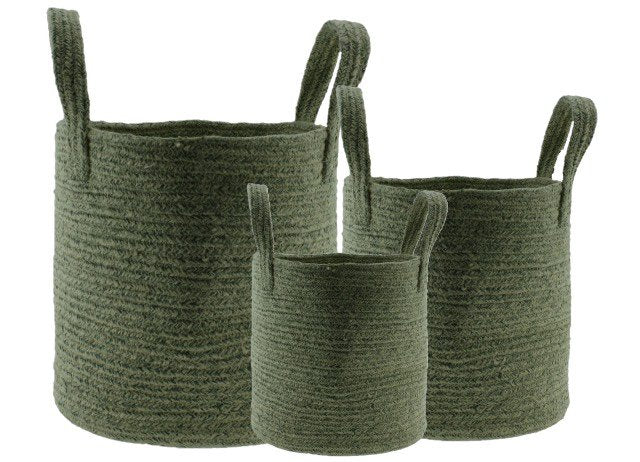 Papette Jute pot met handvat Set 3 grijsblauw