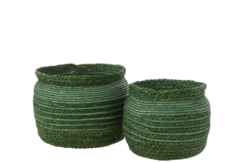 J-Line mand Gevlochten Rand - zeegras - groen - set van 2