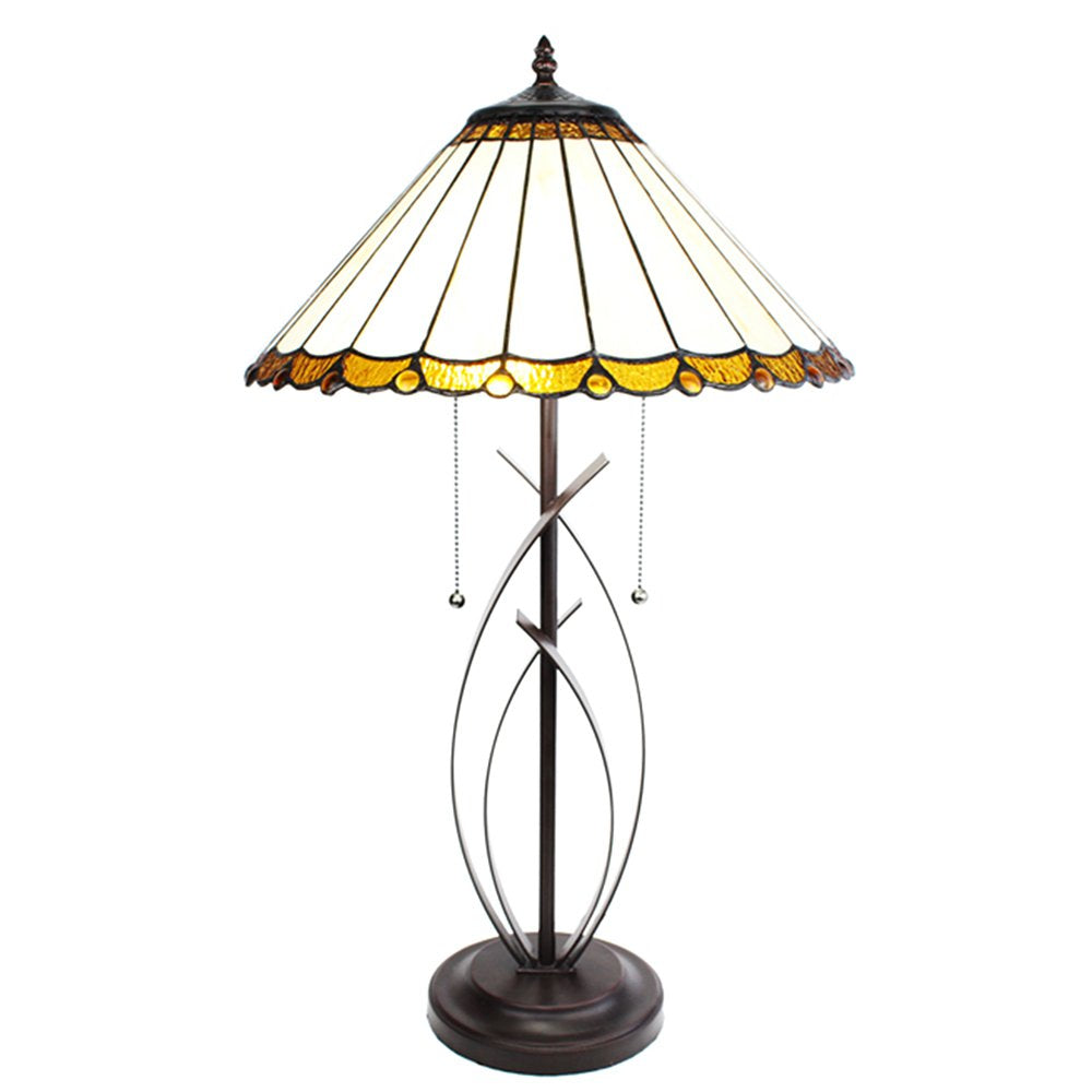 Tiffany Tafellamp Ø 41x69 cm Beige Bruin Glas Tiffany Bureaulamp