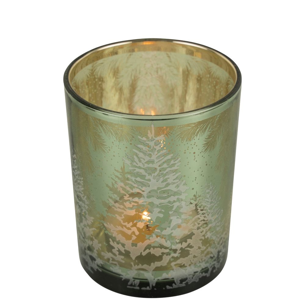 Theelichthouder dennenboom groen middel 12cm