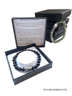 Heren armband 8 mm Boomagaat met matzilverkleur kraal