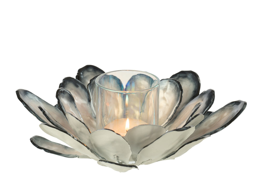 J-Line theelichthouder Schelp - metaal - wit/donkerblauw