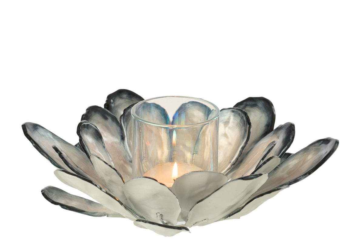 J-Line theelichthouder Schelp - metaal - wit/donkerblauw