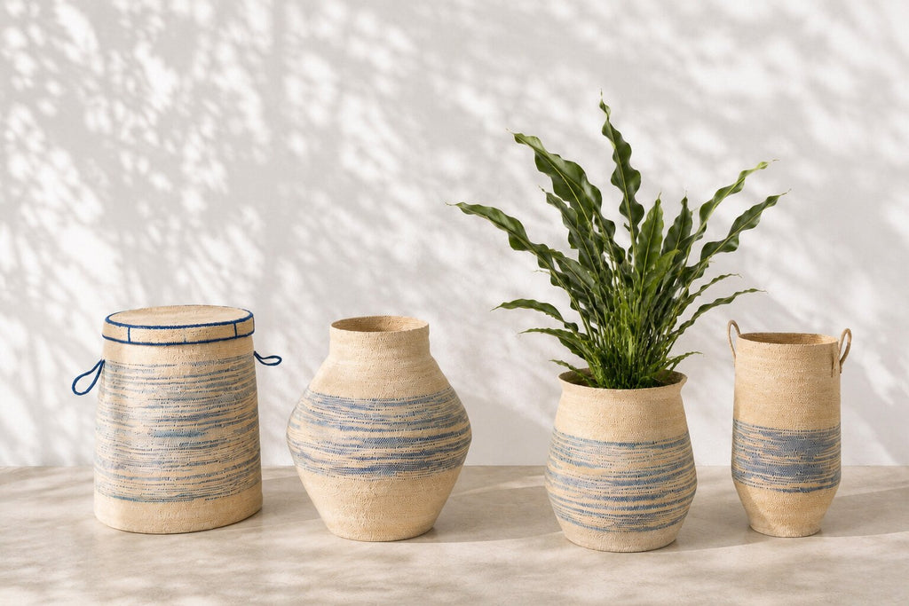 J-Line mand Gestreept - zeegras - naturel/blauw - S