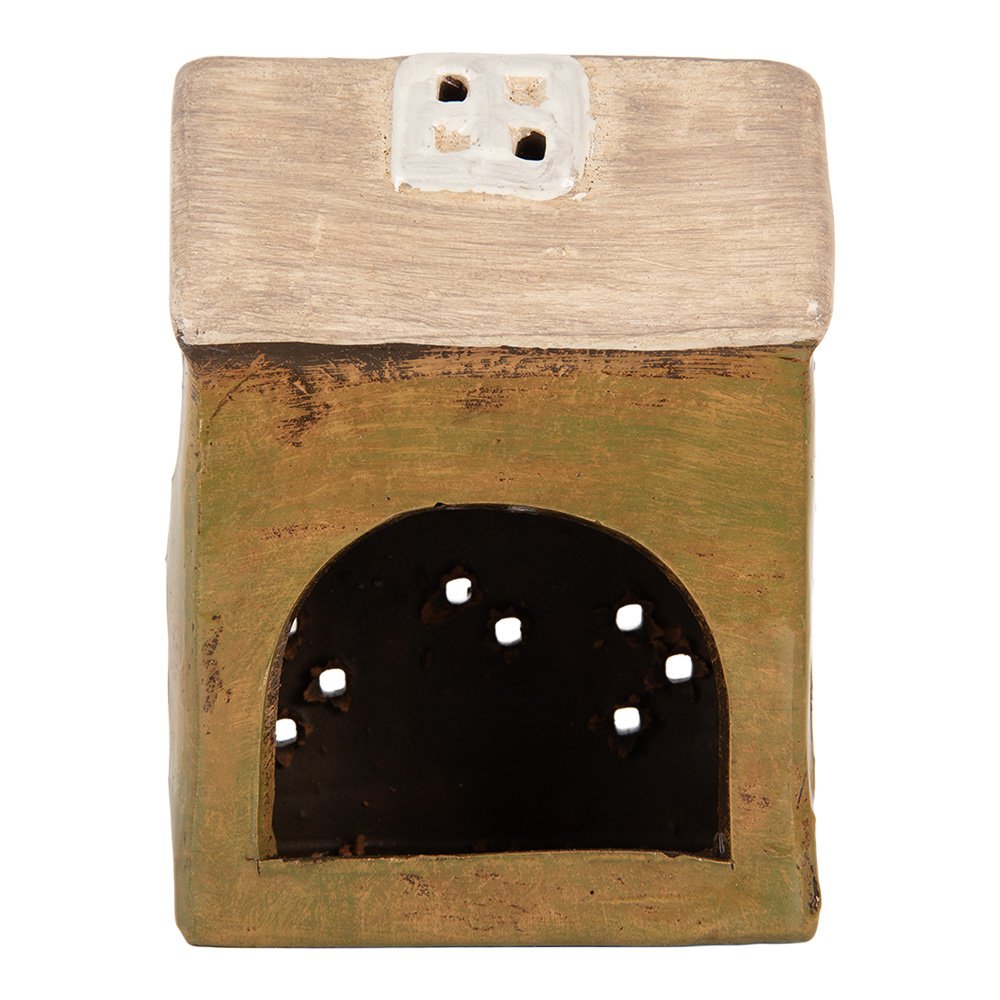 Waxinelichthouder Huis 10x7x14 cm Groen Keramiek