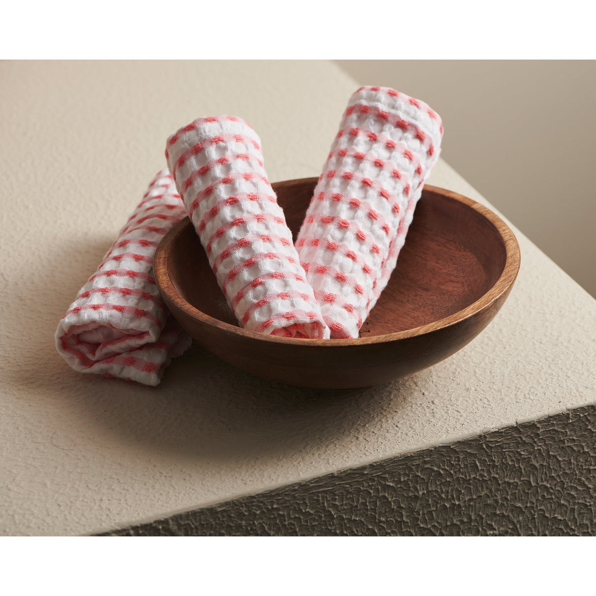Katoenen wafelhanddoek - Perzik, sneldrogend
