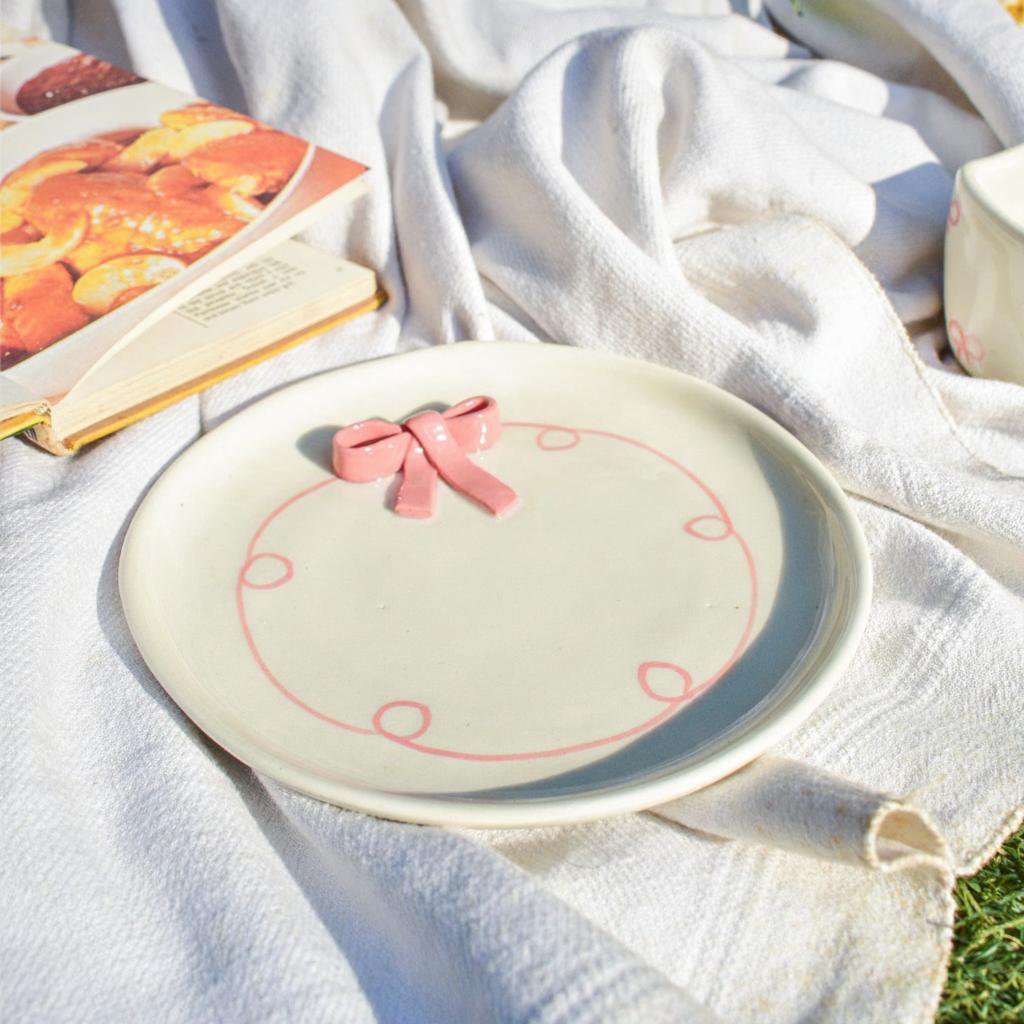 Serveerbord | Keramische 3D-boog | Set van 2, roze, 19 cm