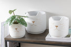 J-Line bloempot Kat - cement - wit/goud - large - Ø 19 cm