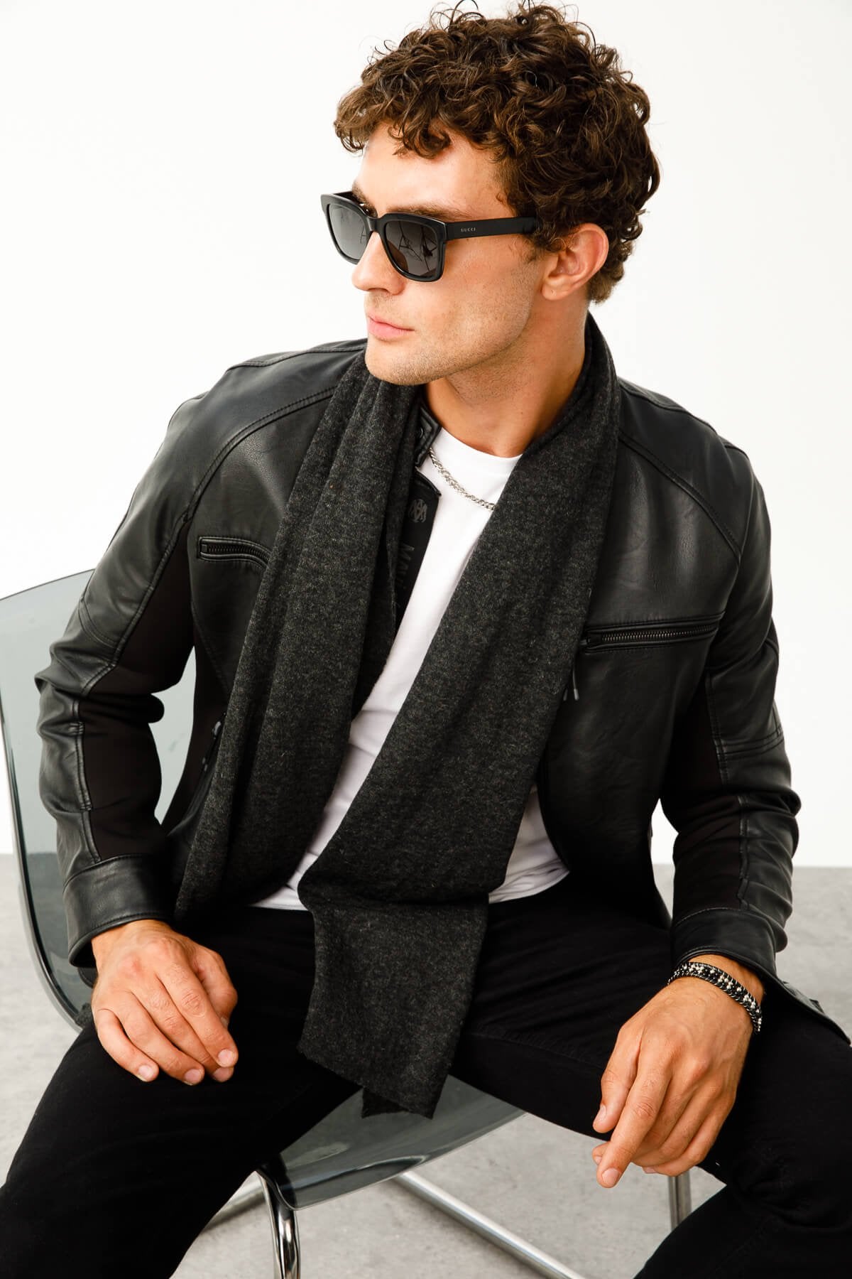 Men Angora sjaal zwart-grey