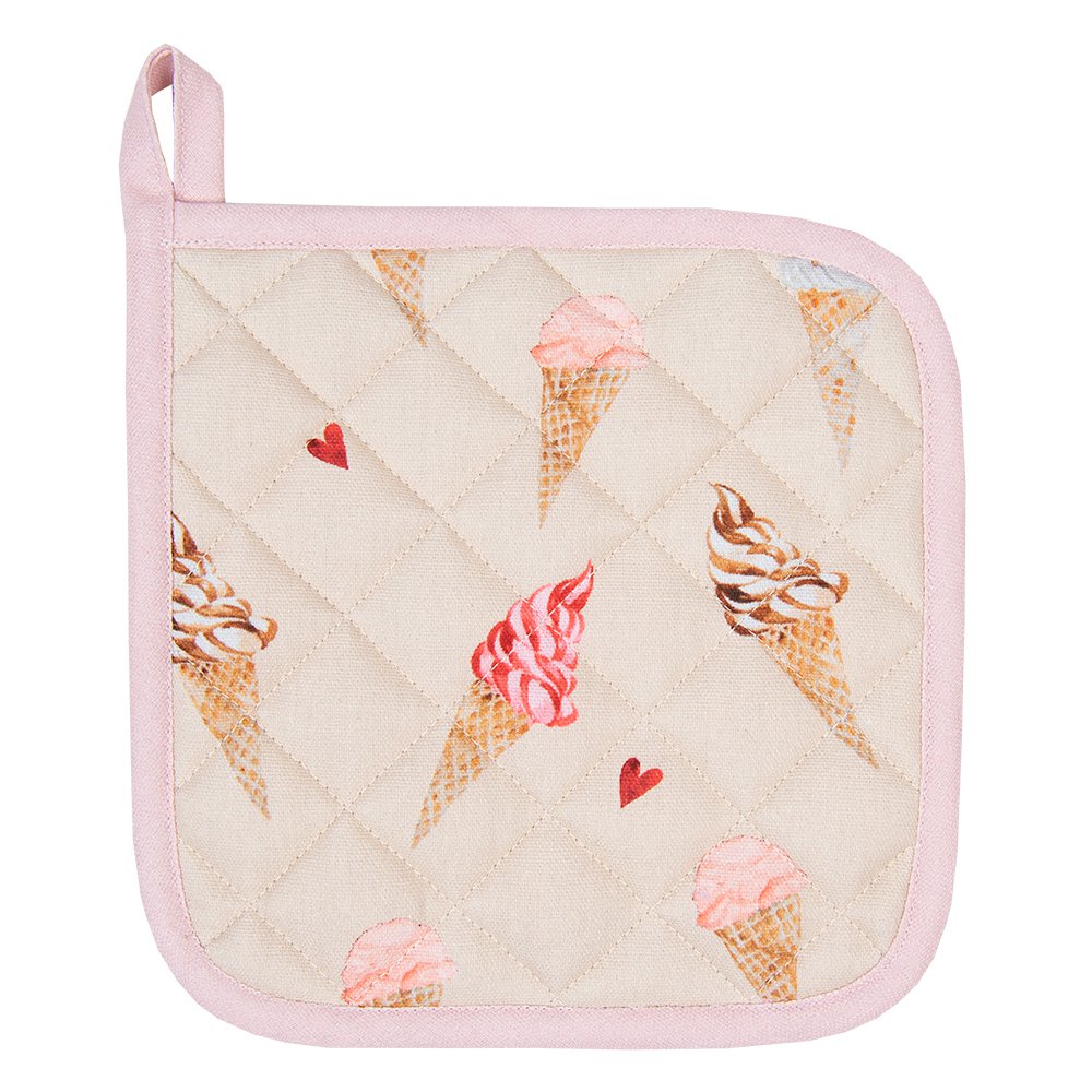 Pannenlap Kind 16x16 cm Beige Roze Katoen IJsjes Moeder Dochter