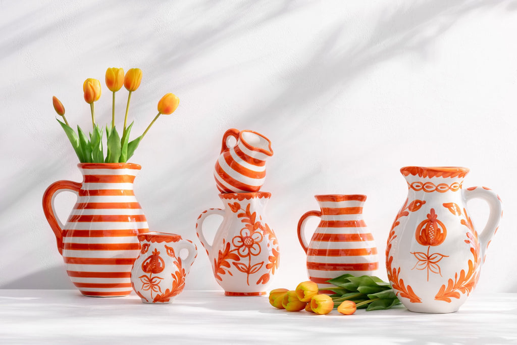J-Line kruik Granada Stripes - keramiek - wit/oranje - medium