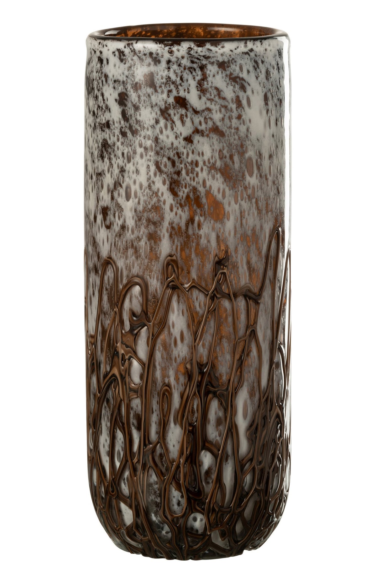 J-Line vaas/kandelaar Petra - glas - bruin/wit - large - 14 cm hoog- LC