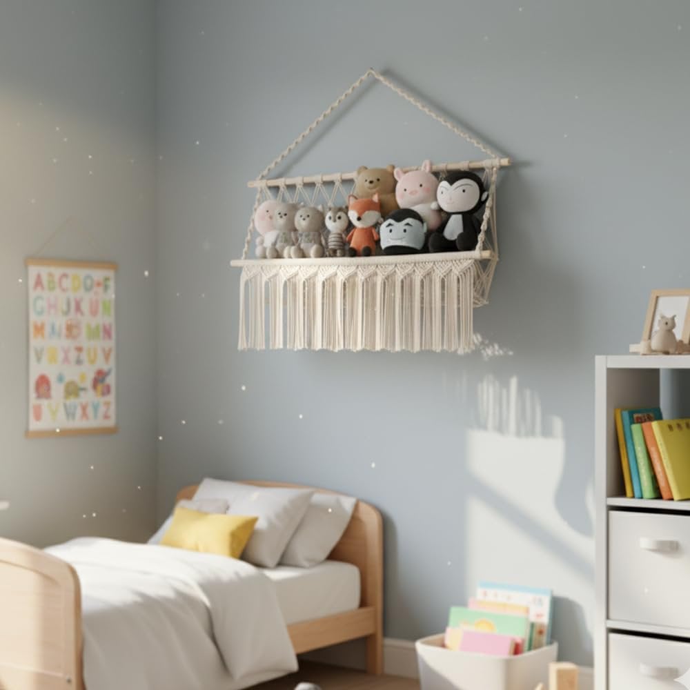 Macrame speelgoedhangmat – hoekopslagoplossing – katoenen touw – enkele laag