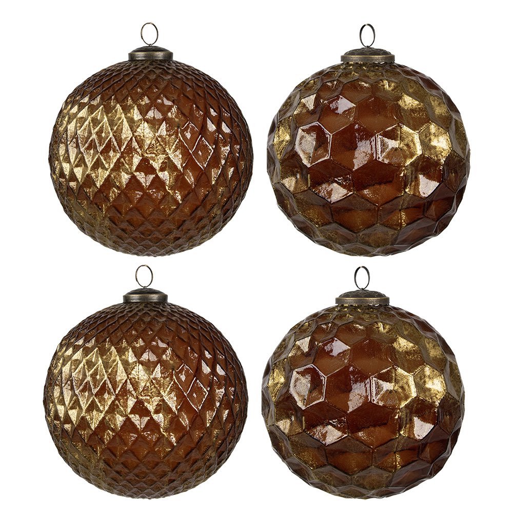 Kerstbal Set van 4 Ø 15x15 cm Goudkleurig Glas Kerstboomversiering