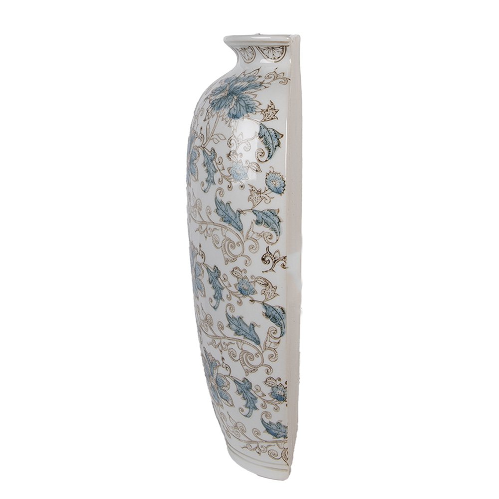 Vaas 19x10x38 cm Wit Blauw Keramiek