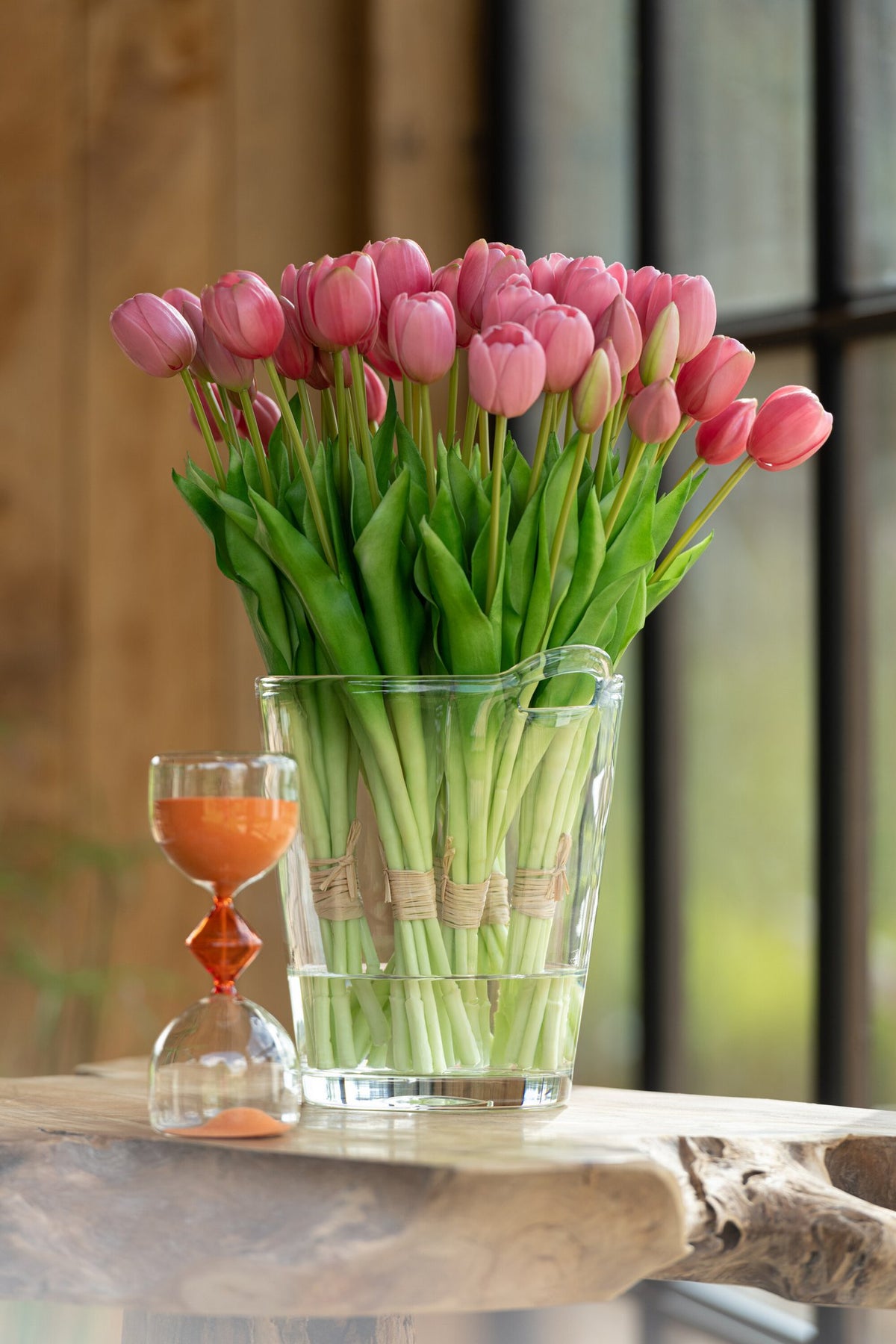 J-Line bloemenboeket Tulpen 7 Stuks - kunststof - roze - large