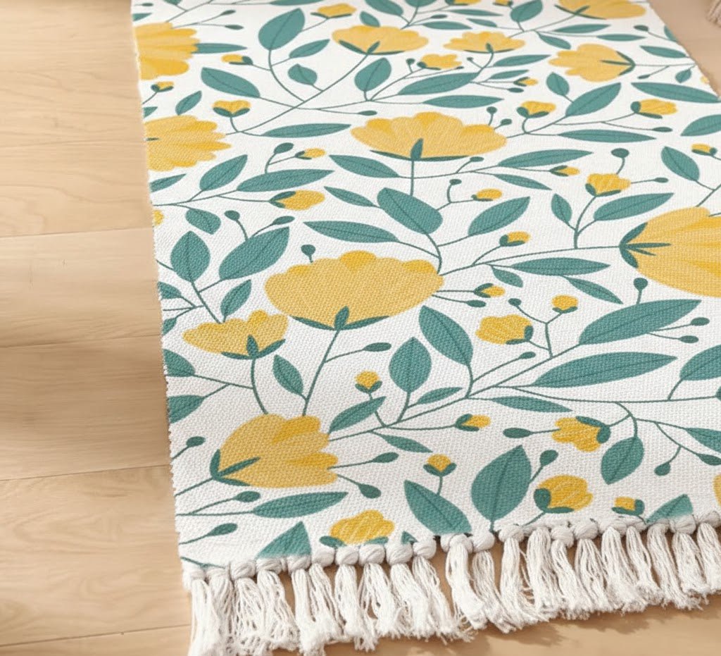 Handgeweven katoenen loper – wasbare bedrukte bloemen – 2x5 voet