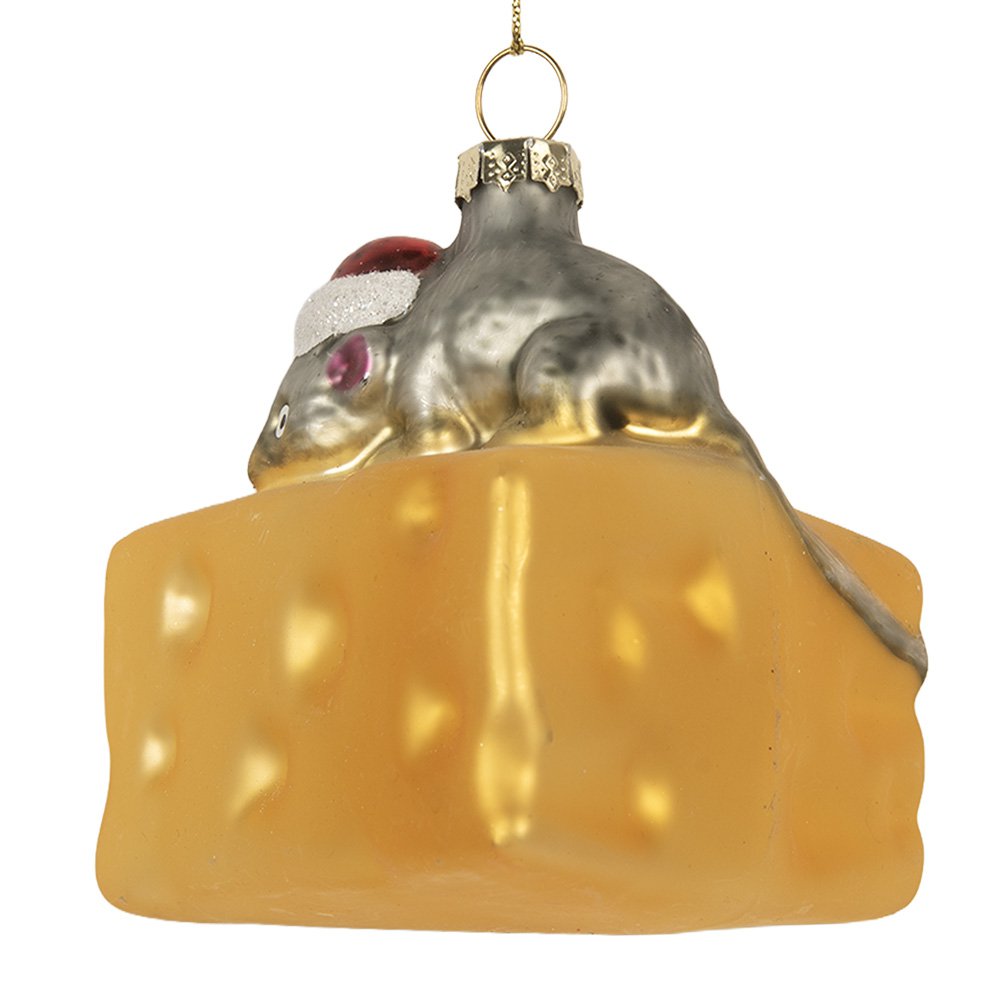 Kersthanger Muis 8x8x8 cm Geel Glas