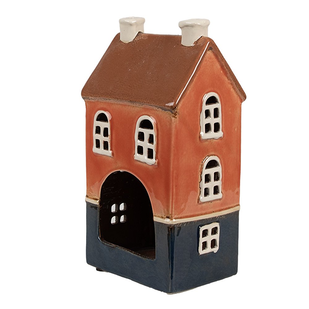 Waxinelichthouder Huis 12x9x22 cm Oranje Keramiek Theelichthouder
