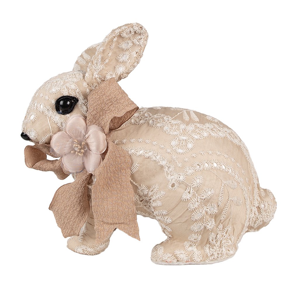 Decoratie Beeld Konijn 26x15x23 cm Beige Textiel