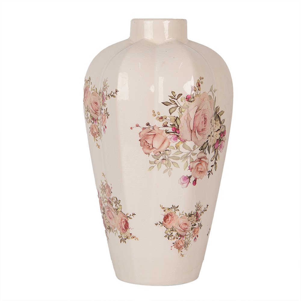 Vaas Ø 21x34 cm Beige Keramiek Bloemen