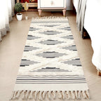 Handgeweven katoenen vloerkleed – zwart zigzagpatroon – 60x152 cm