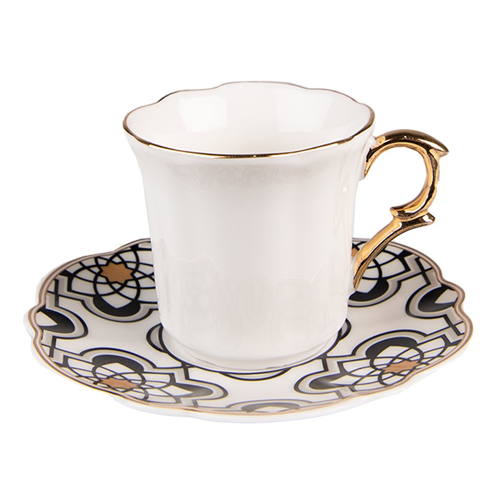 Kop en Schotel 95 ml Wit Zwart Porselein Servies