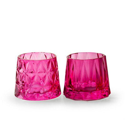 Theelichthouder 2 ass. 'sary' fuchsia h10,5 d9 cm