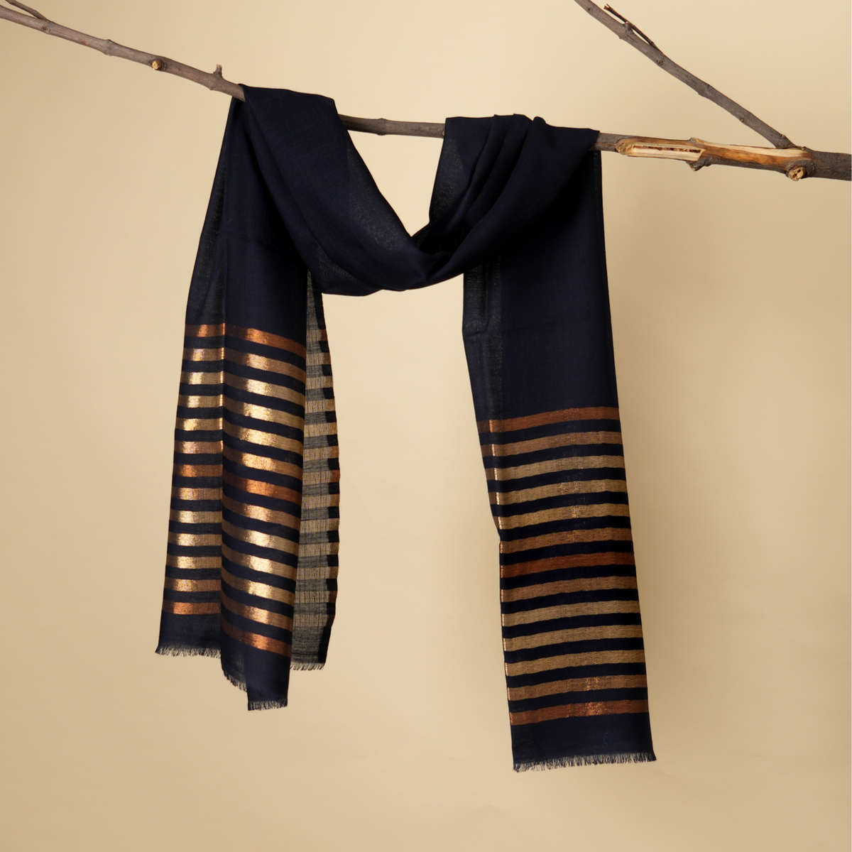 Sjaal | Wolmix Zari Work | Marineblauw