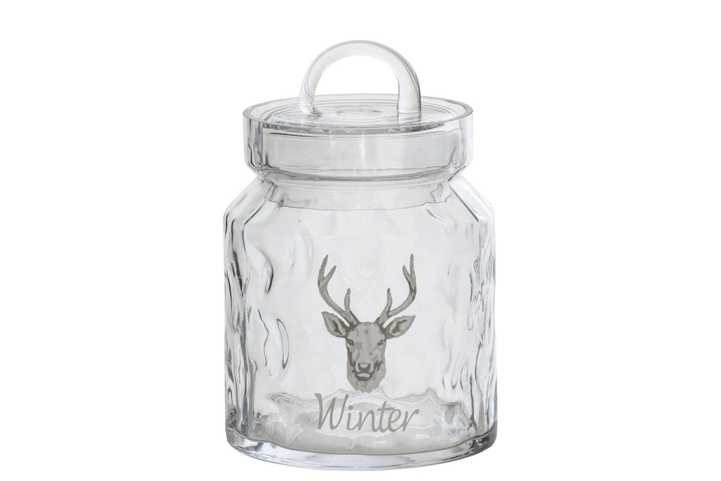 J-Line Voorraadpot met hert - glas - wit/naturel