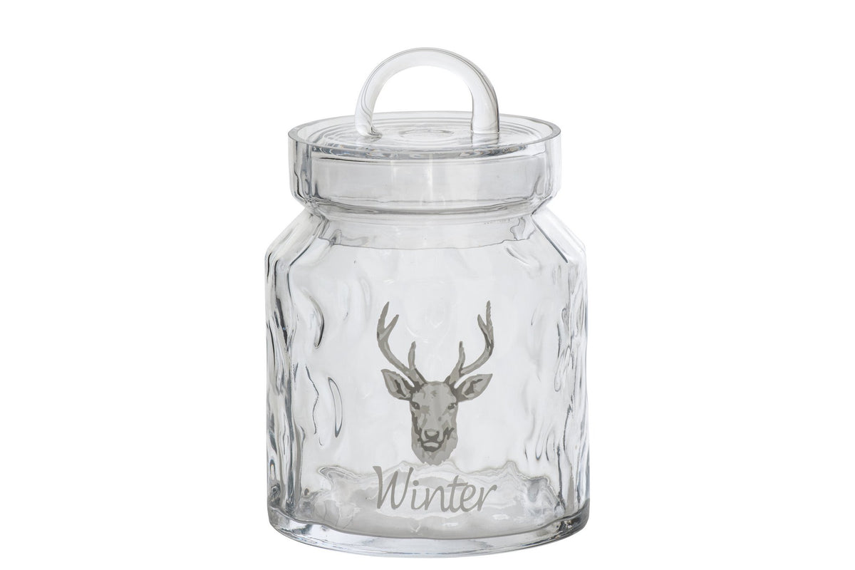 J-Line Voorraadpot met hert - glas - wit/naturel