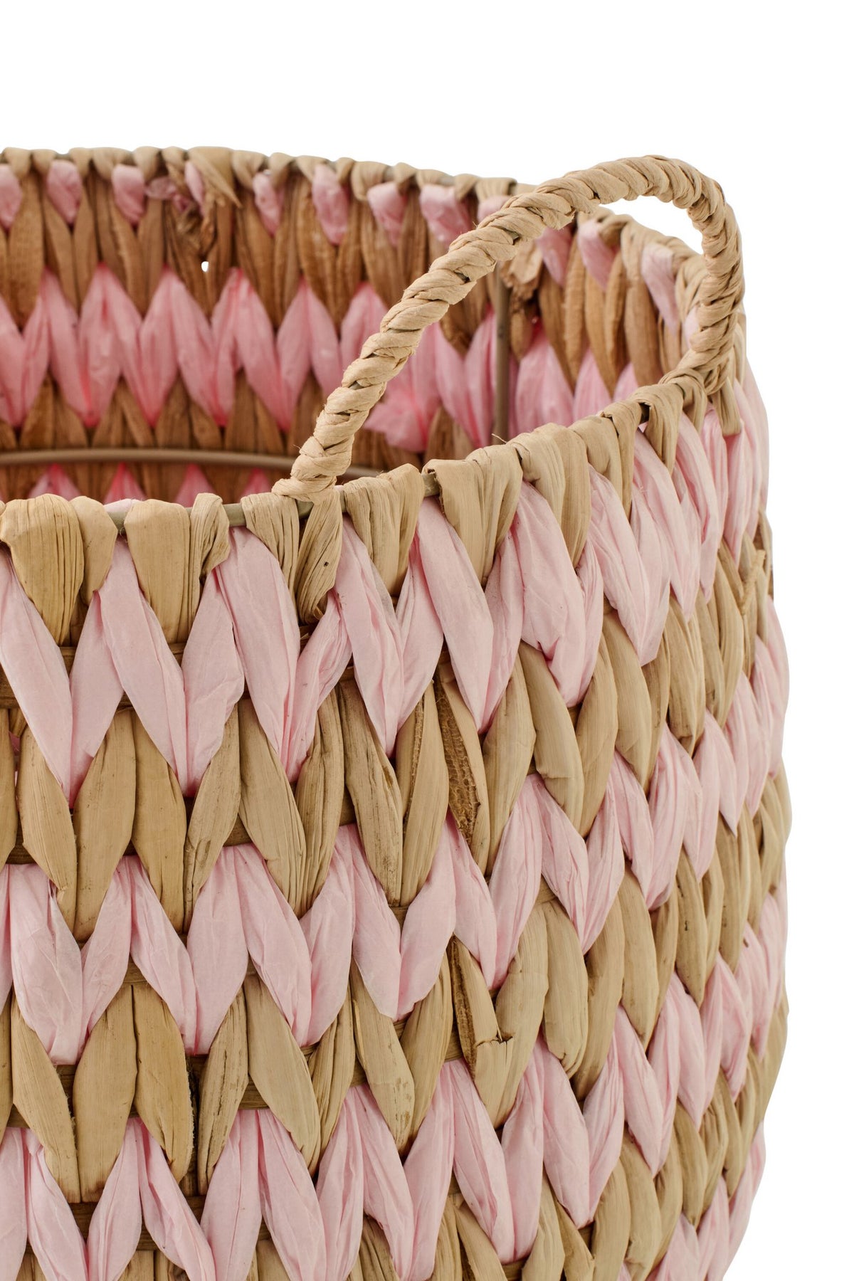 J-Line mand met handvatten Gestreept - papier - naturel/roze - 2 st.