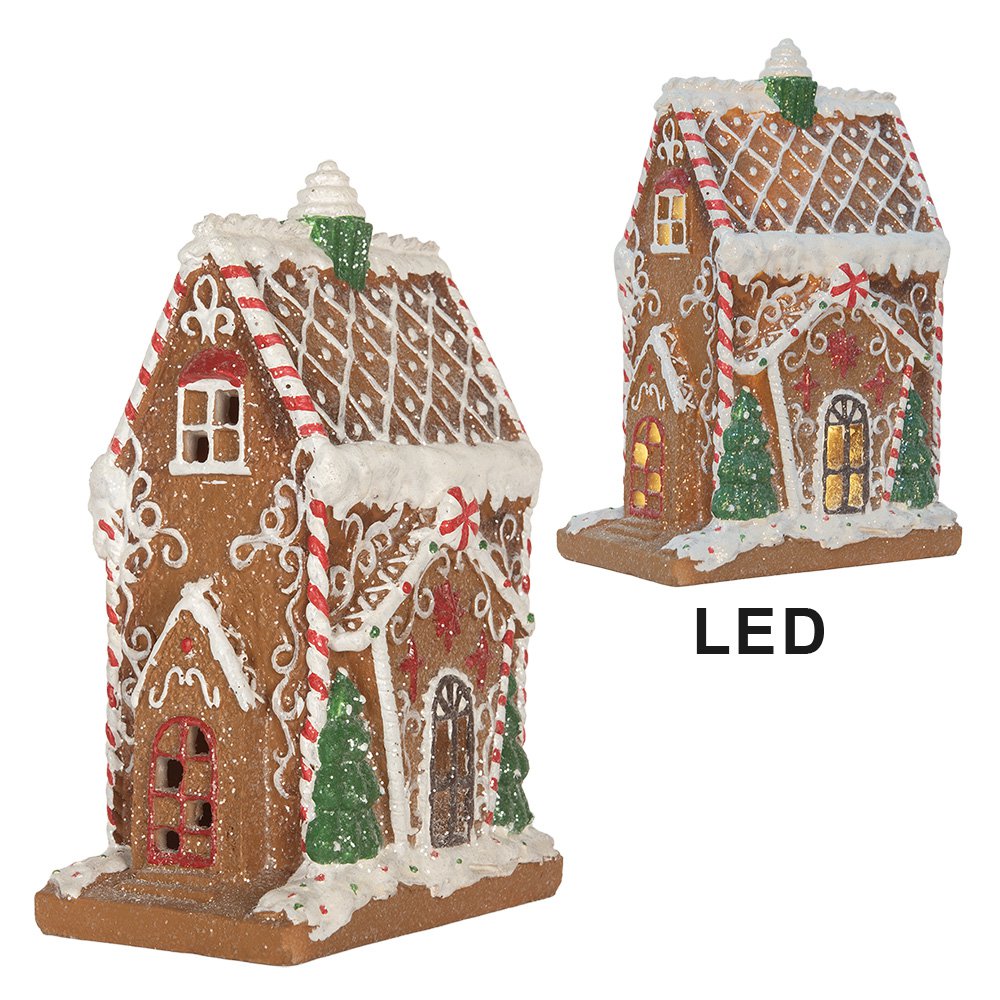 Gingerbread house met LED 15x9x20 cm Bruin Kunststof