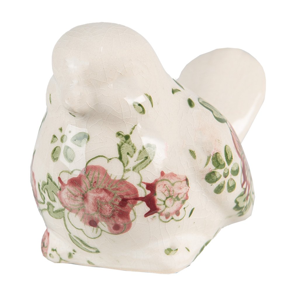 Beeld Vogel 10x6x7 cm Roze Beige Keramiek Bloemen