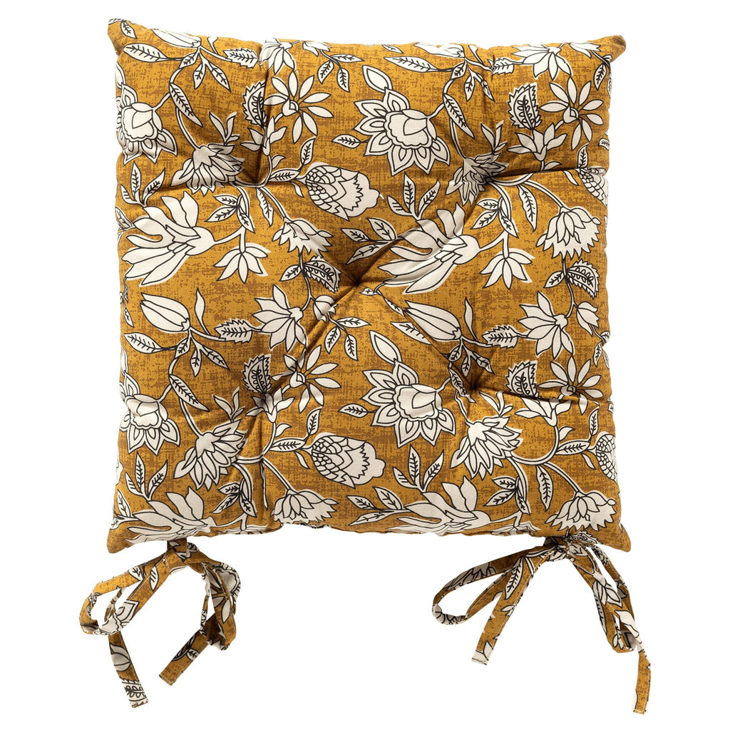 Dutch Decor Judith - Stoelkussen 40x40 cm - Bloemmotief - Met striklinten - Chai Thee - Geel
