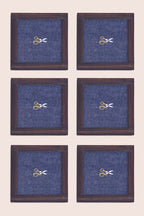 Handgeweven denim cocktailonderzetters - set van 2 met houder, Zardozi